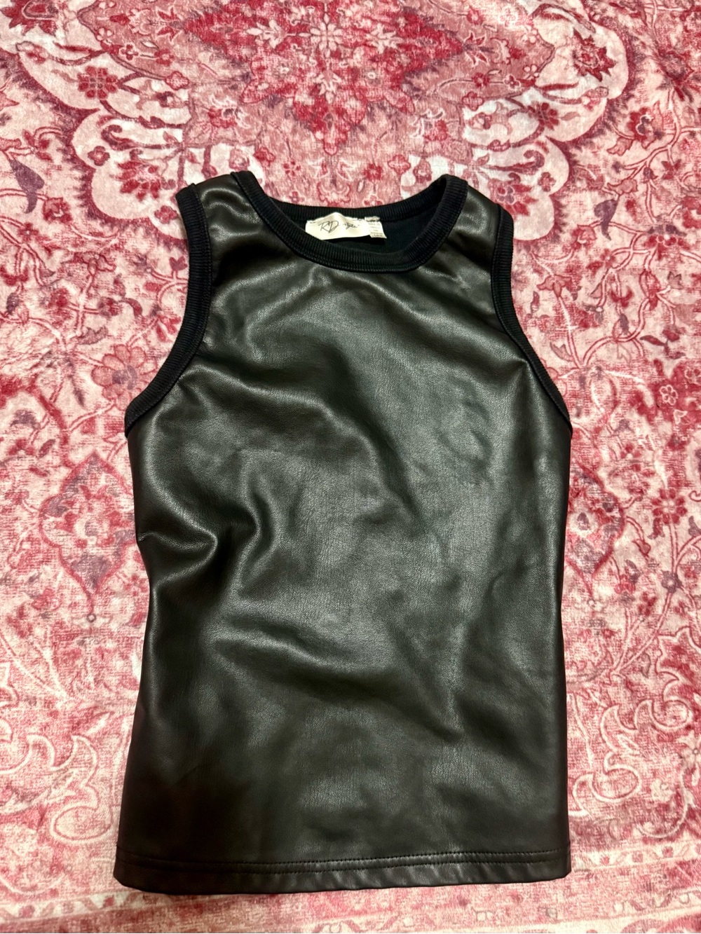 Sleeveless Faux Leather Tank Top - Black